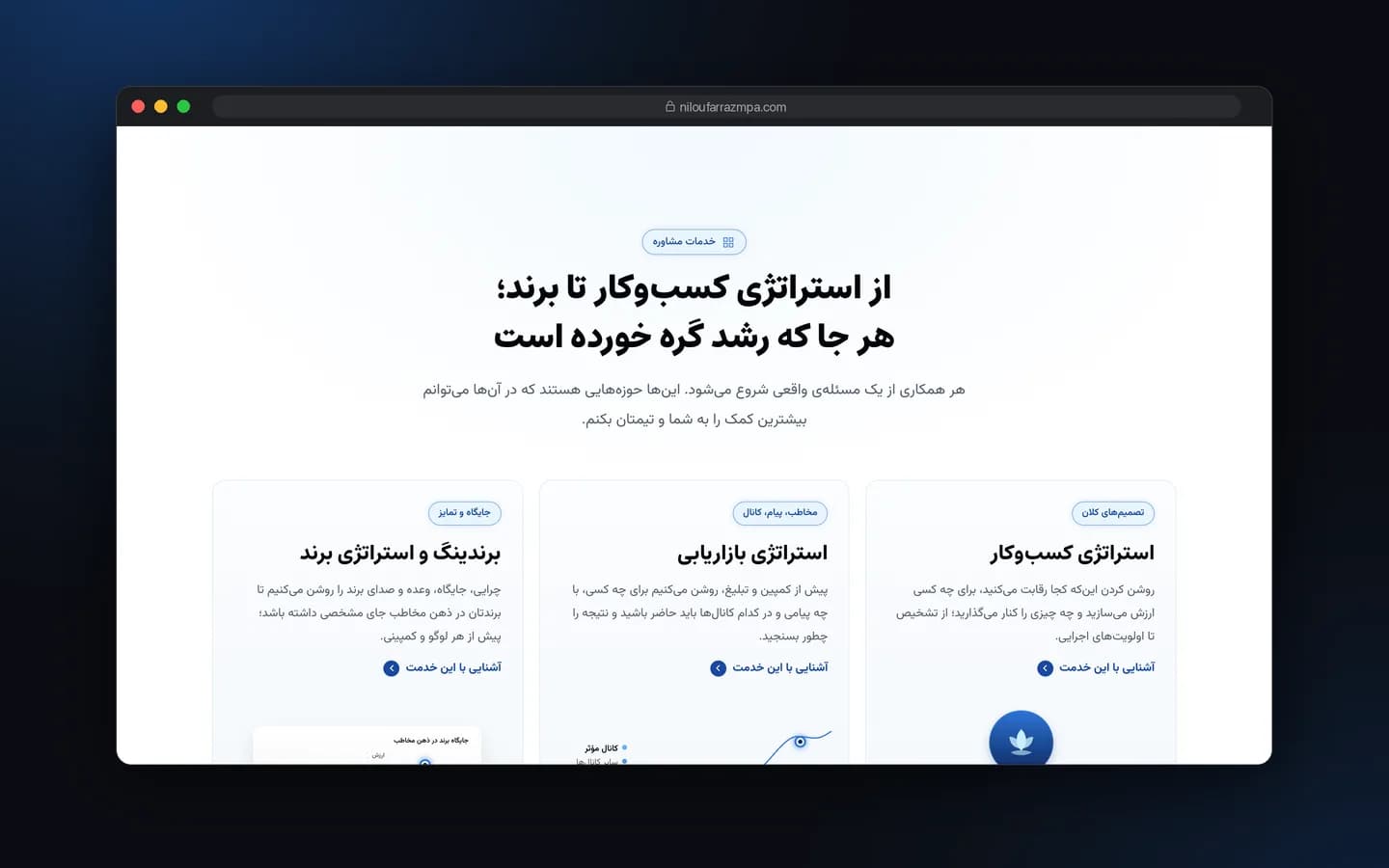 بخش خدمات مشاوره وب‌سایت نیلوفر رزم‌پا