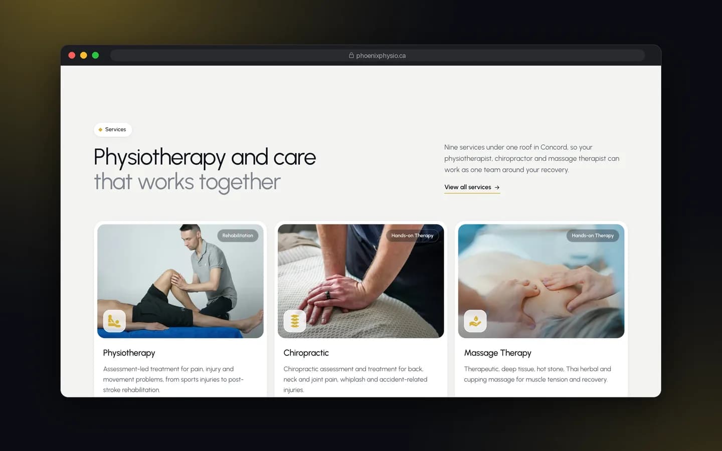 بخش معرفی خدمات وب‌سایت Phoenix Physio