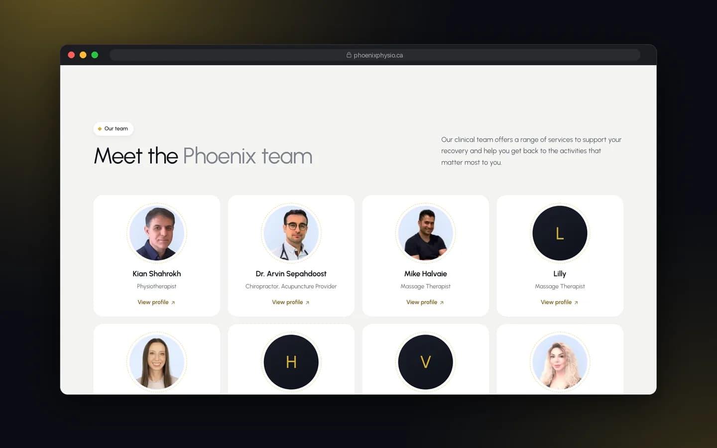 بخش معرفی تیم درمانی وب‌سایت Phoenix Physio