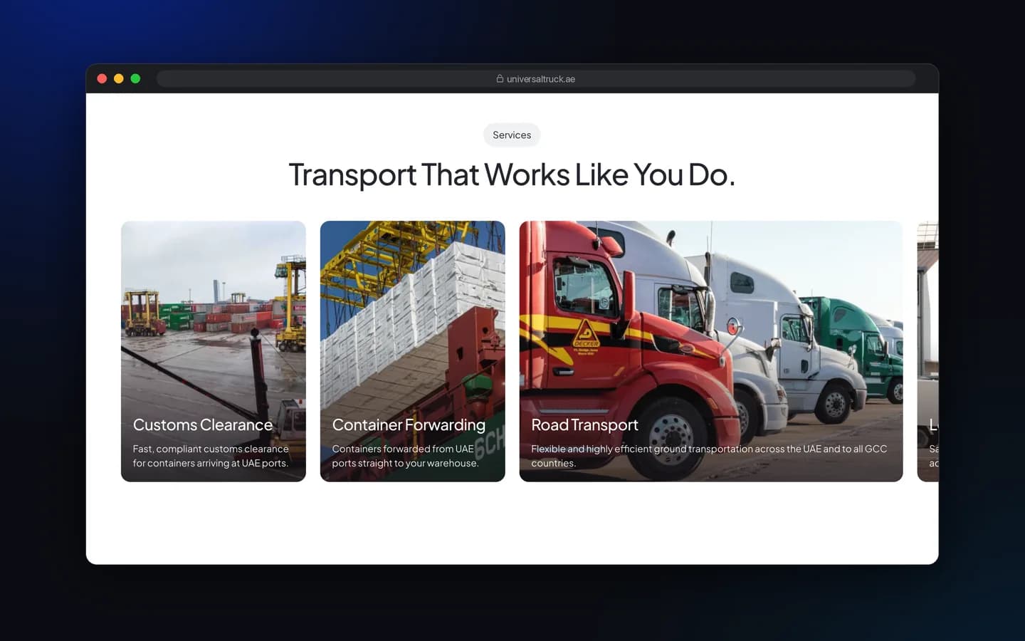 بخش معرفی خدمات وب‌سایت Universal Truck