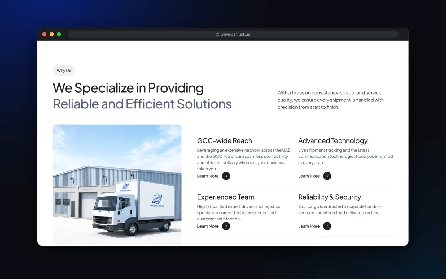 بخش چرا ما در وب‌سایت Universal Truck