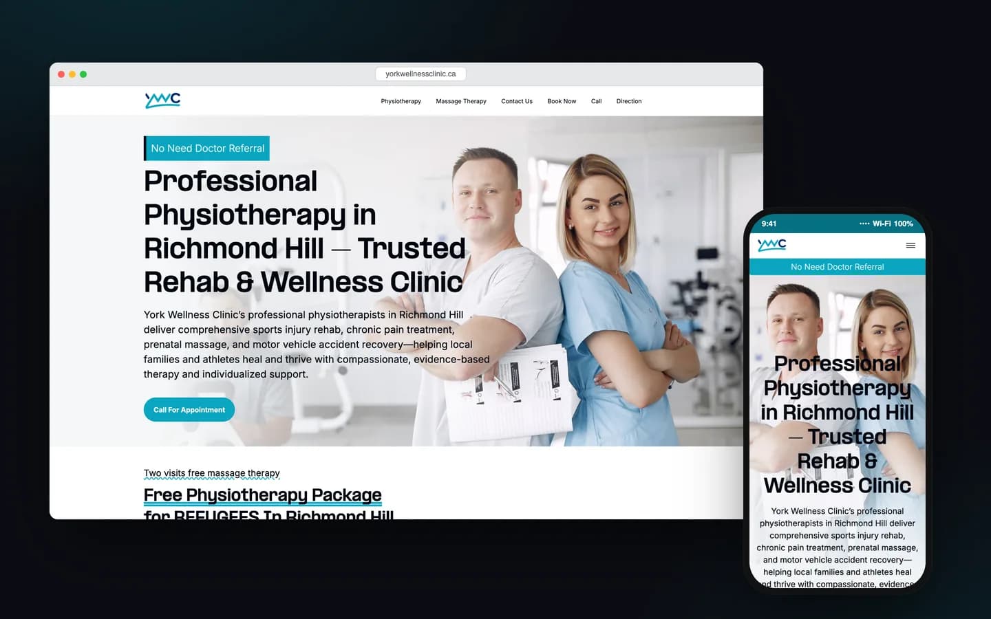 ماکاپ دسکتاپ و موبایل از صفحه اصلی وب‌سایت York Wellness Clinic