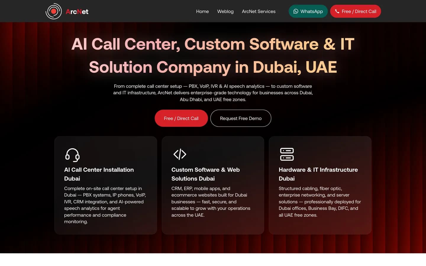 نمونه کار وبسایت شرکت ARC NET UAE — طراحی شده توسط نیسو وب